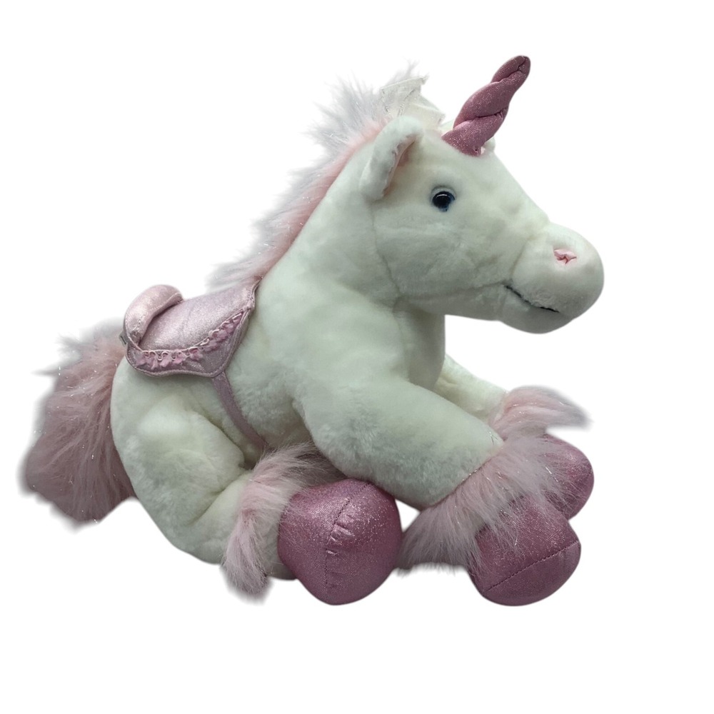 Build-A-Bear White & Pink Plush Unicorn Horse Stuffed Soft Toy Sparkly Horn 16"